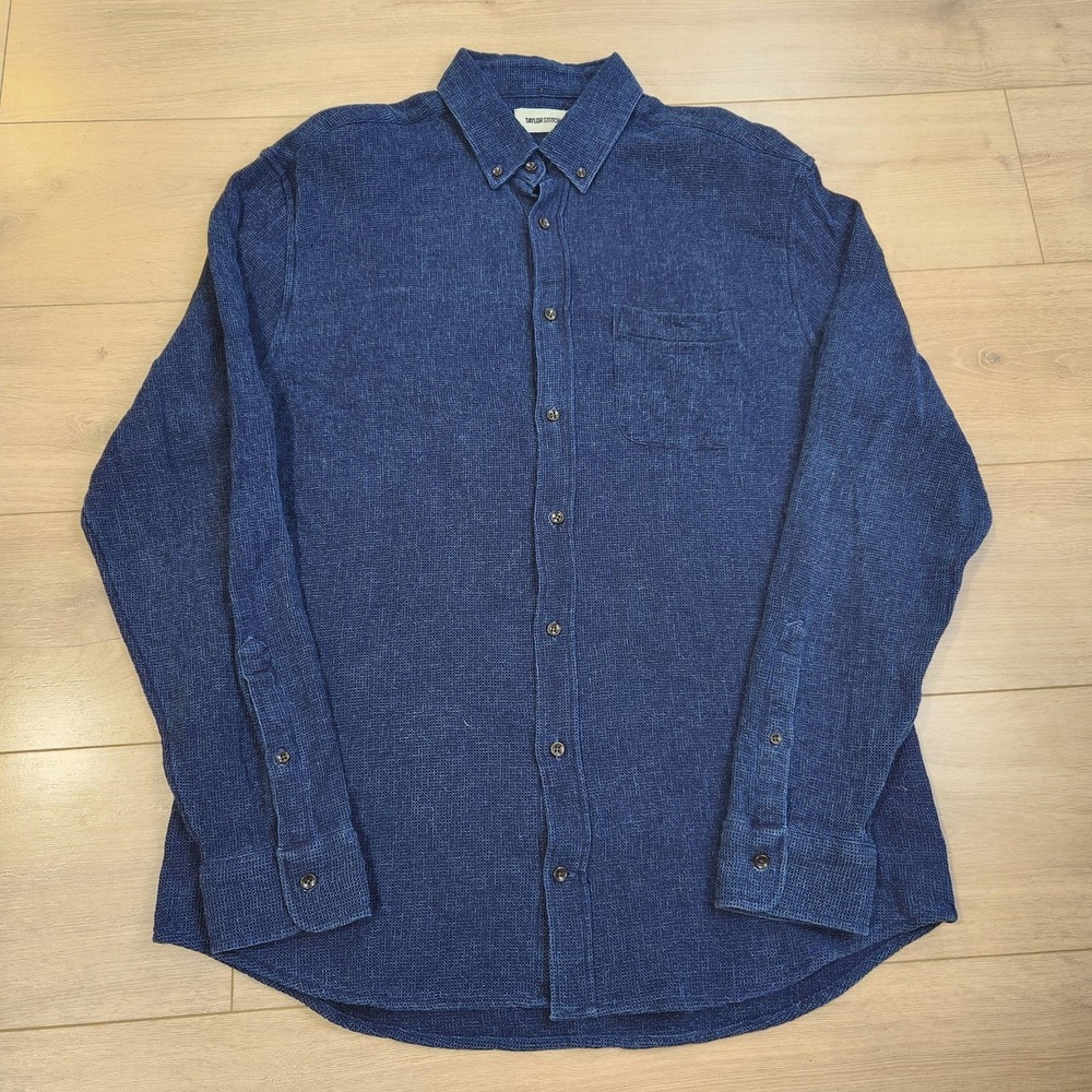 Taylor Stitch Jack Shirt Mens 44 Blue Indigo Waffle Organic Cotton Button